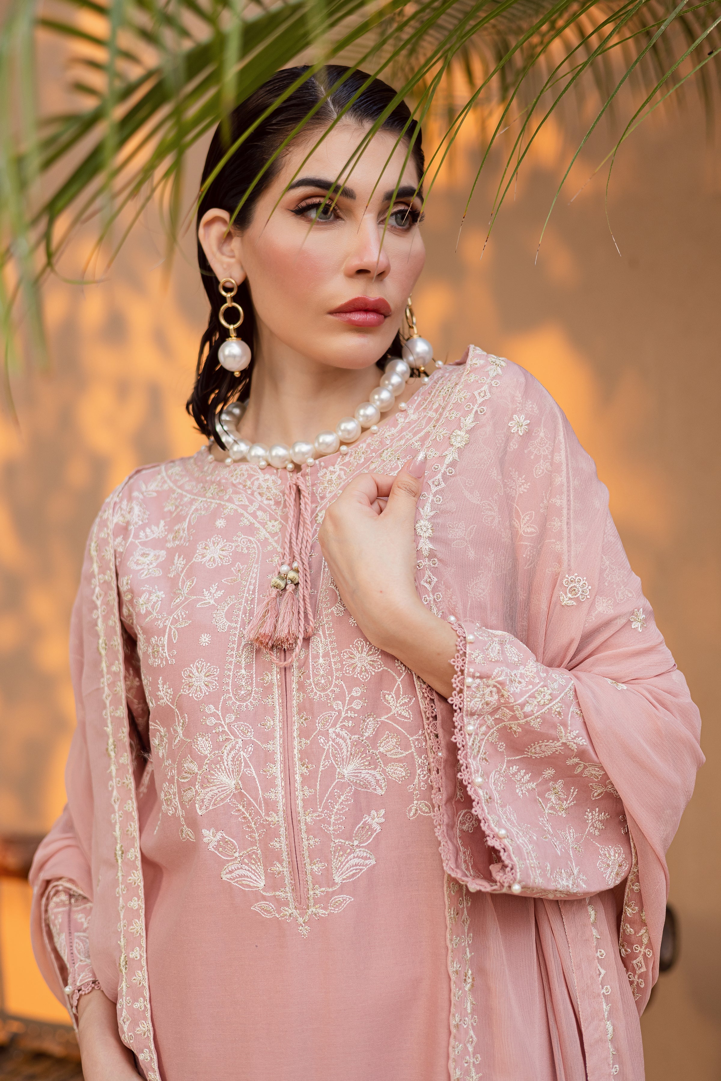 Best Selling - PINK PASHMINA 3PC EMBROIDERED DRESS