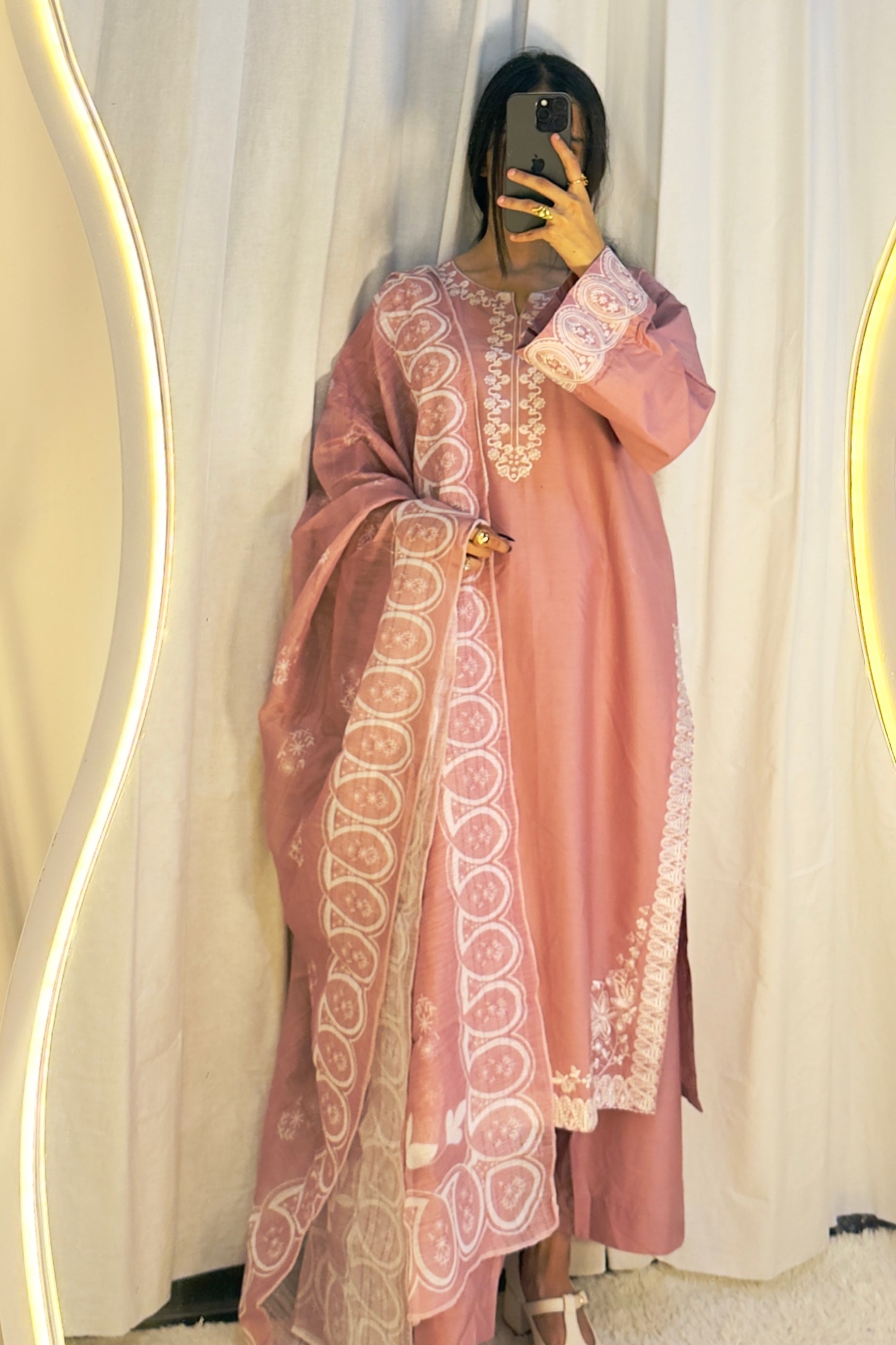 BEST SELLING - ROSE BLUSH 3PC EMBROIDERED DRESS