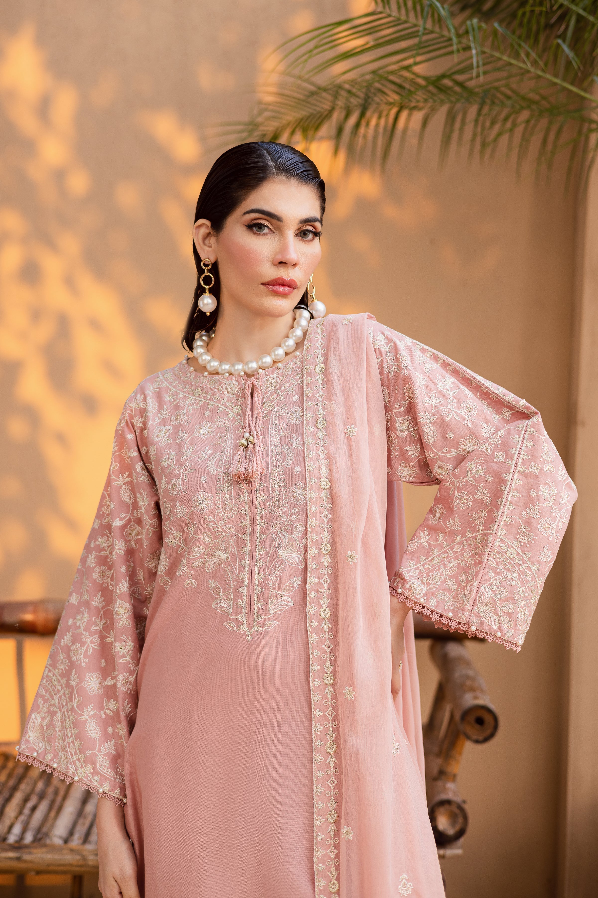 Best Selling - PINK PASHMINA 3PC EMBROIDERED DRESS