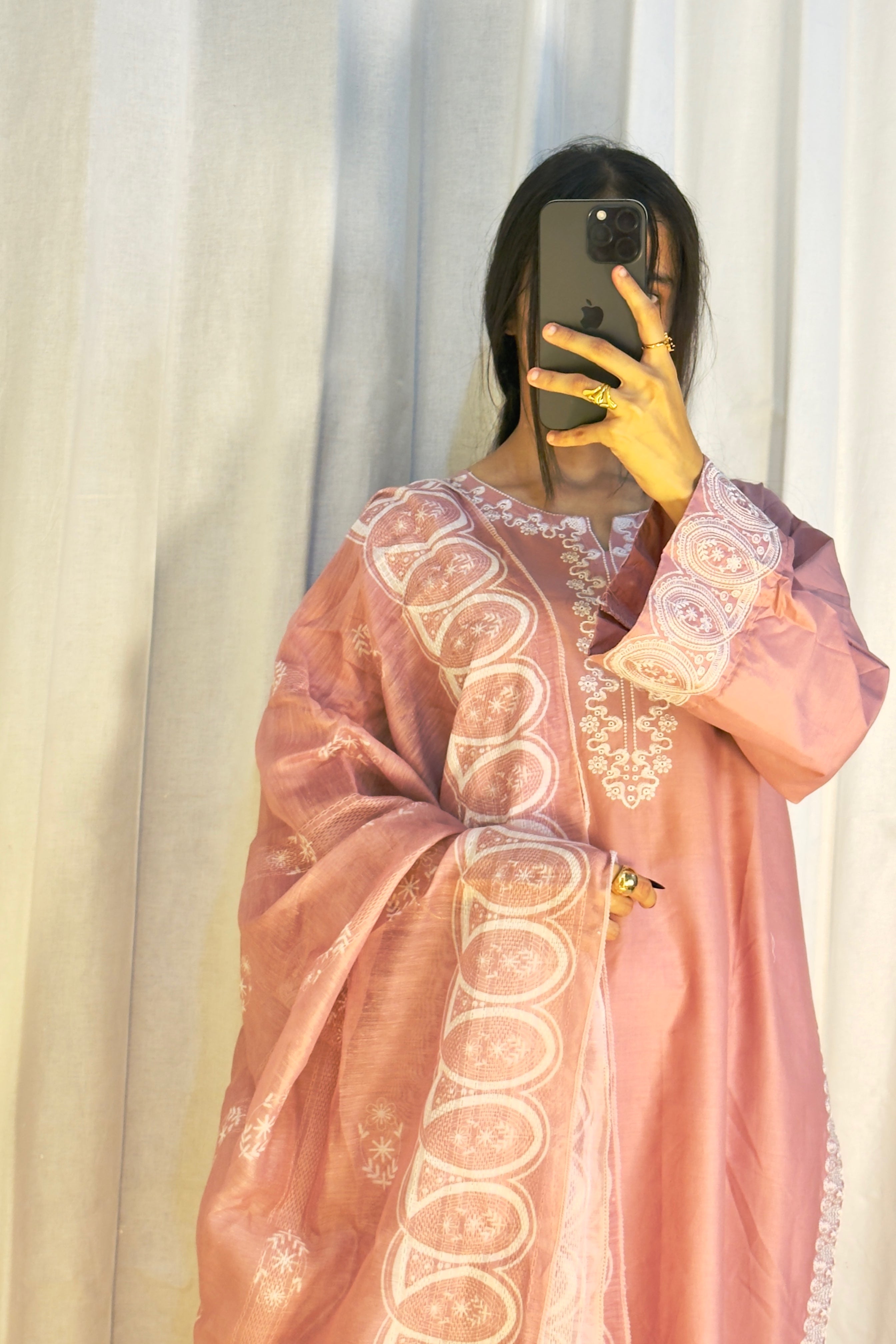 BEST SELLING - ROSE BLUSH 3PC EMBROIDERED DRESS