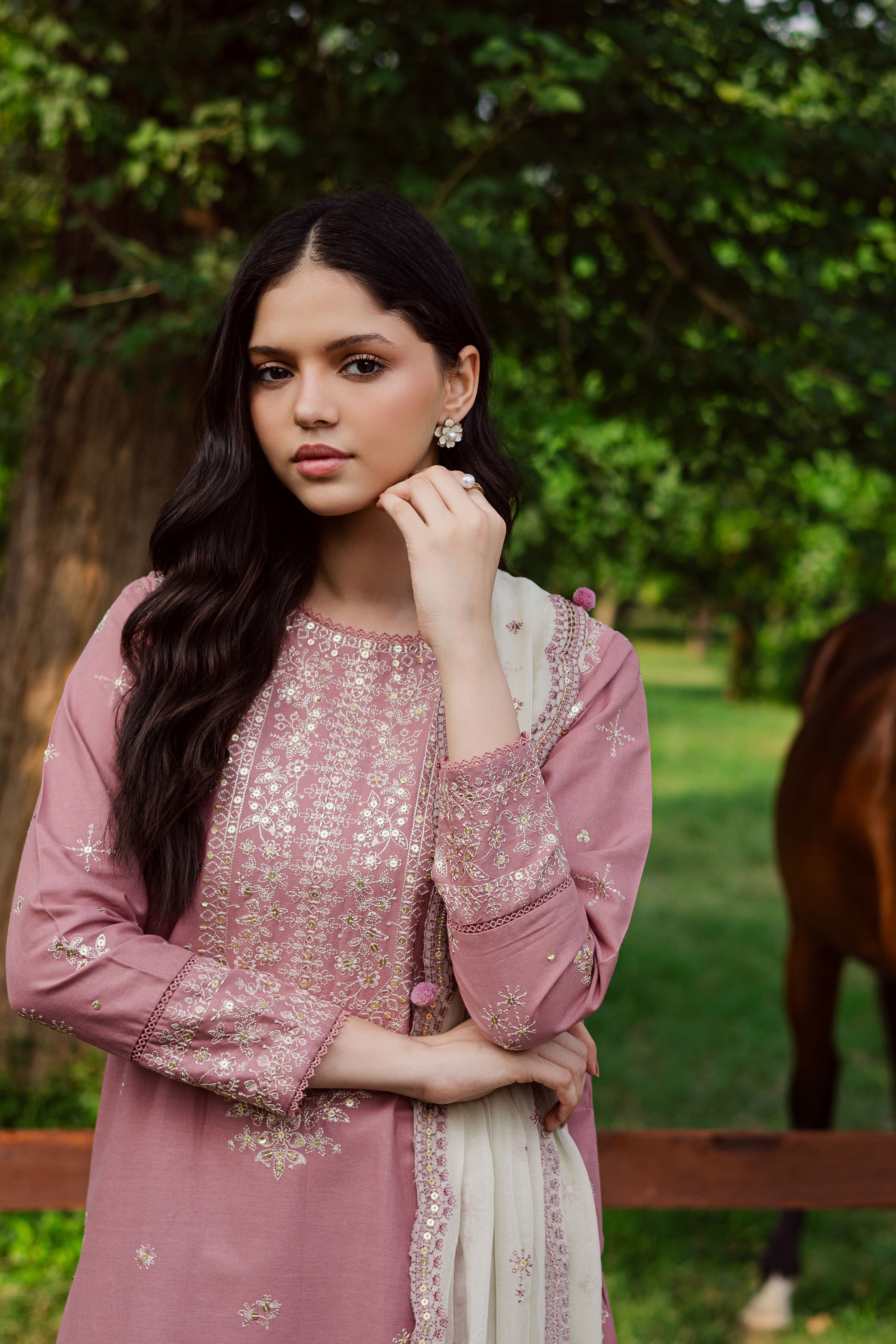 Best Selling - SOLACE PINK 3PC EMBROIDERED DRESS