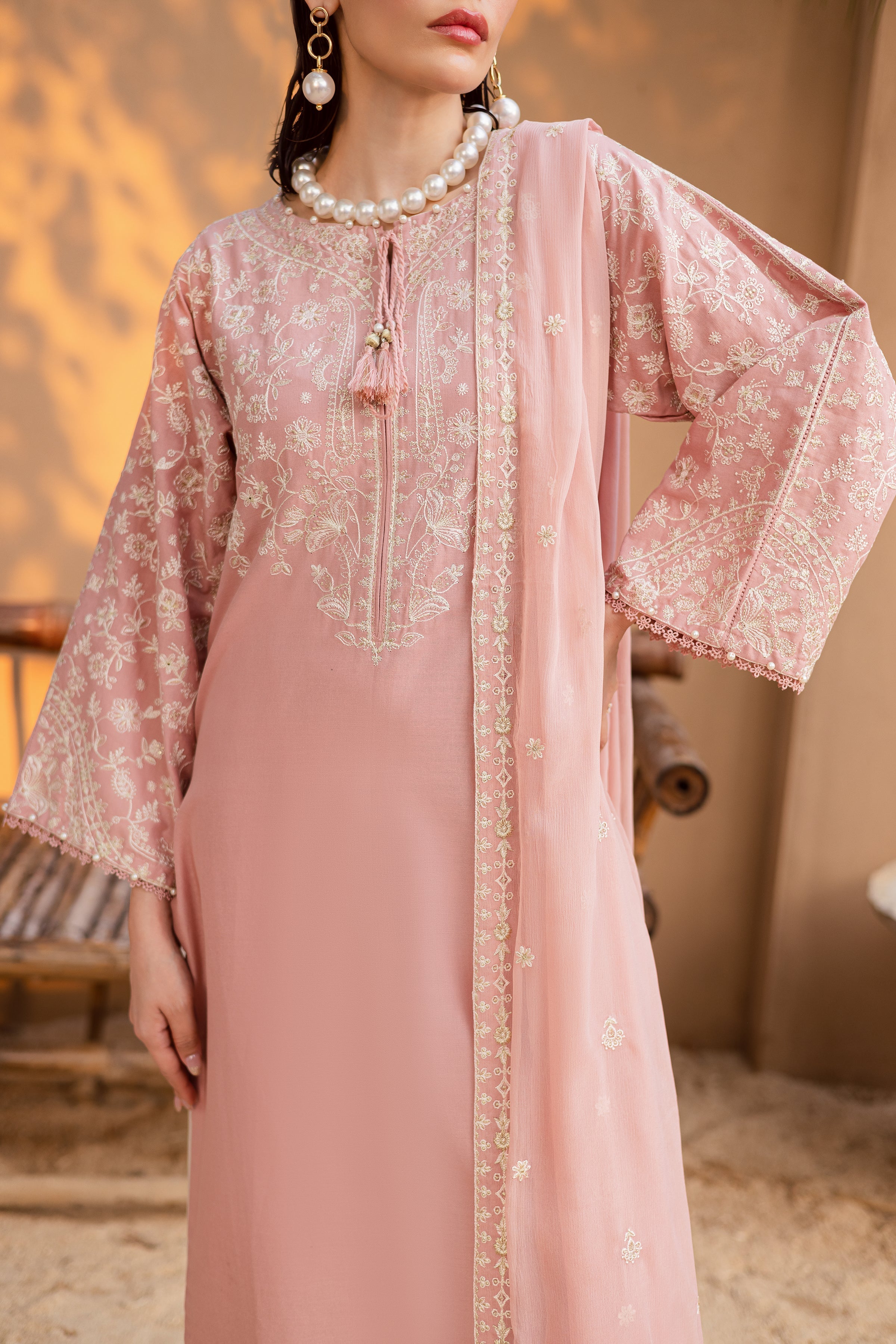 Best Selling - PINK PASHMINA 3PC EMBROIDERED DRESS