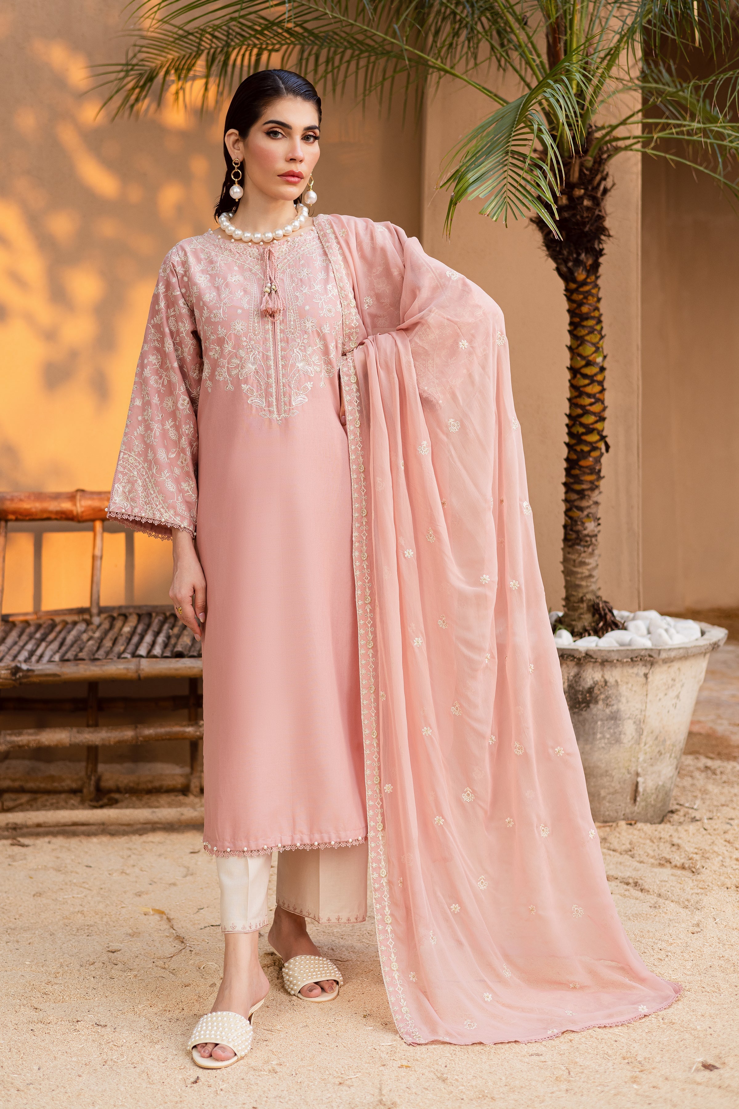 Best Selling - PINK PASHMINA 3PC EMBROIDERED DRESS