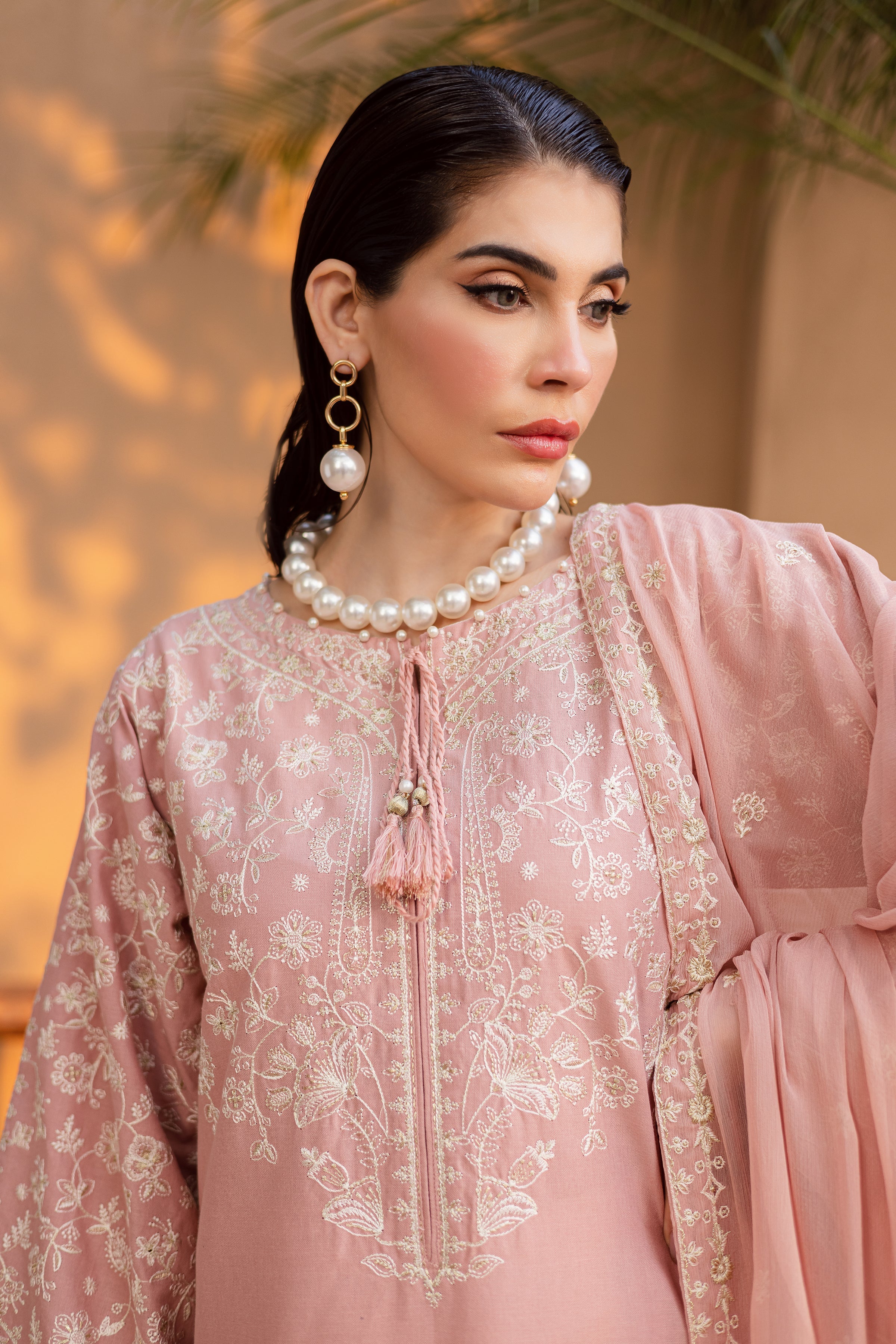 Best Selling - PINK PASHMINA 3PC EMBROIDERED DRESS