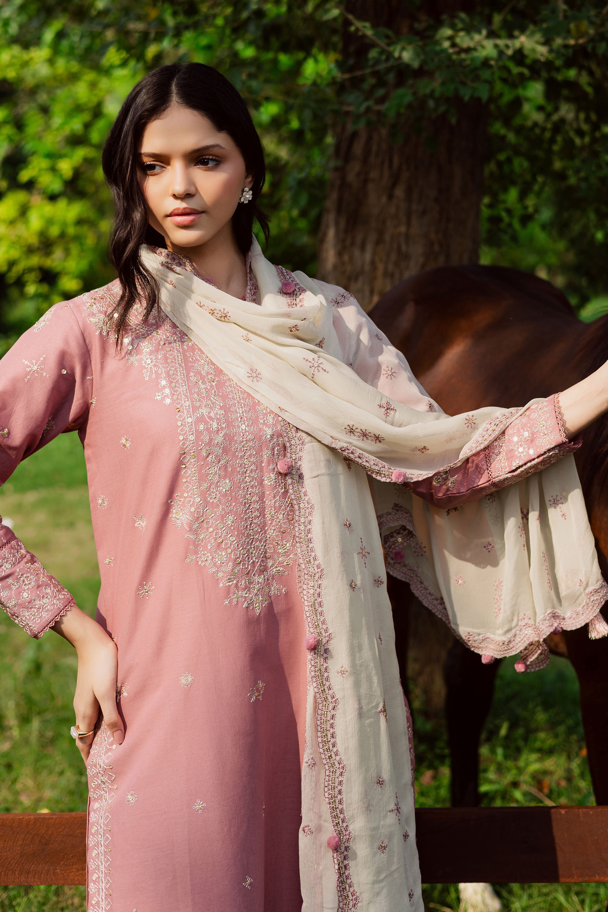 Best Selling - SOLACE PINK 3PC EMBROIDERED DRESS