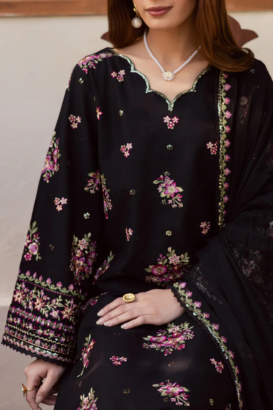 Best Selling - BLACK PINK 3PC EMBROIDERED DRESS