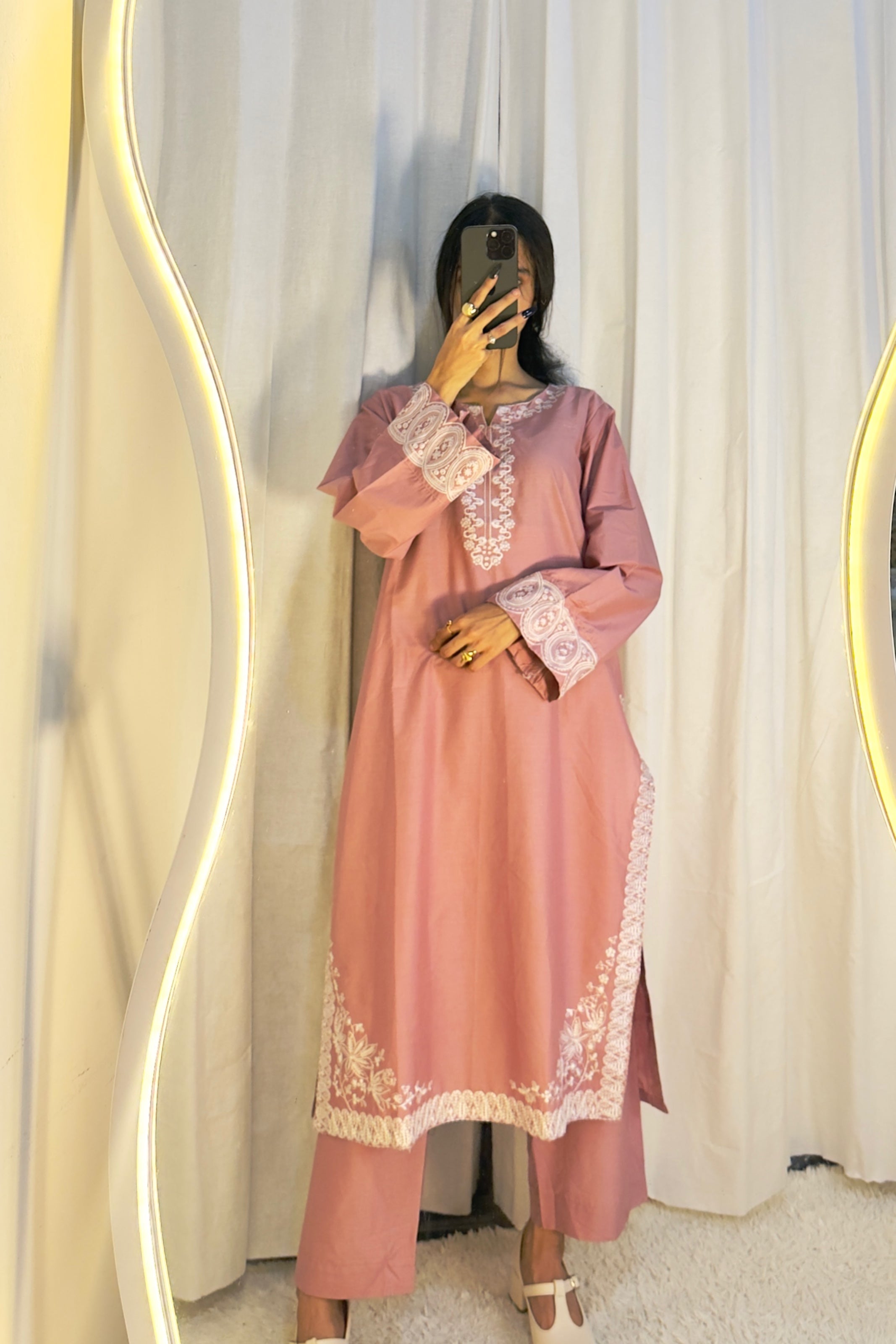BEST SELLING - ROSE BLUSH 3PC EMBROIDERED DRESS