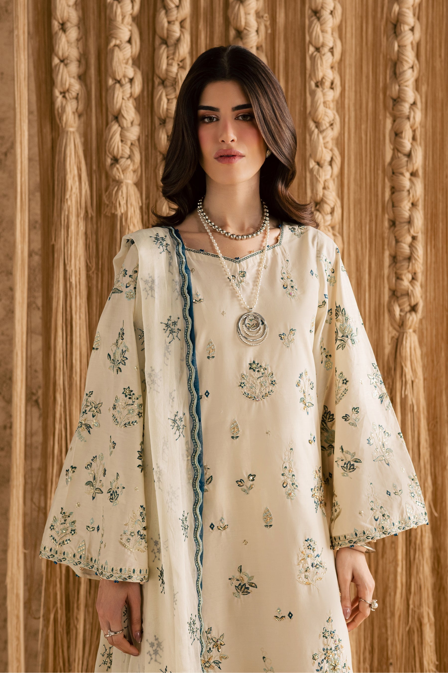 Best Selling - WHITE SKY 3PC EMBROIDERED DRESS