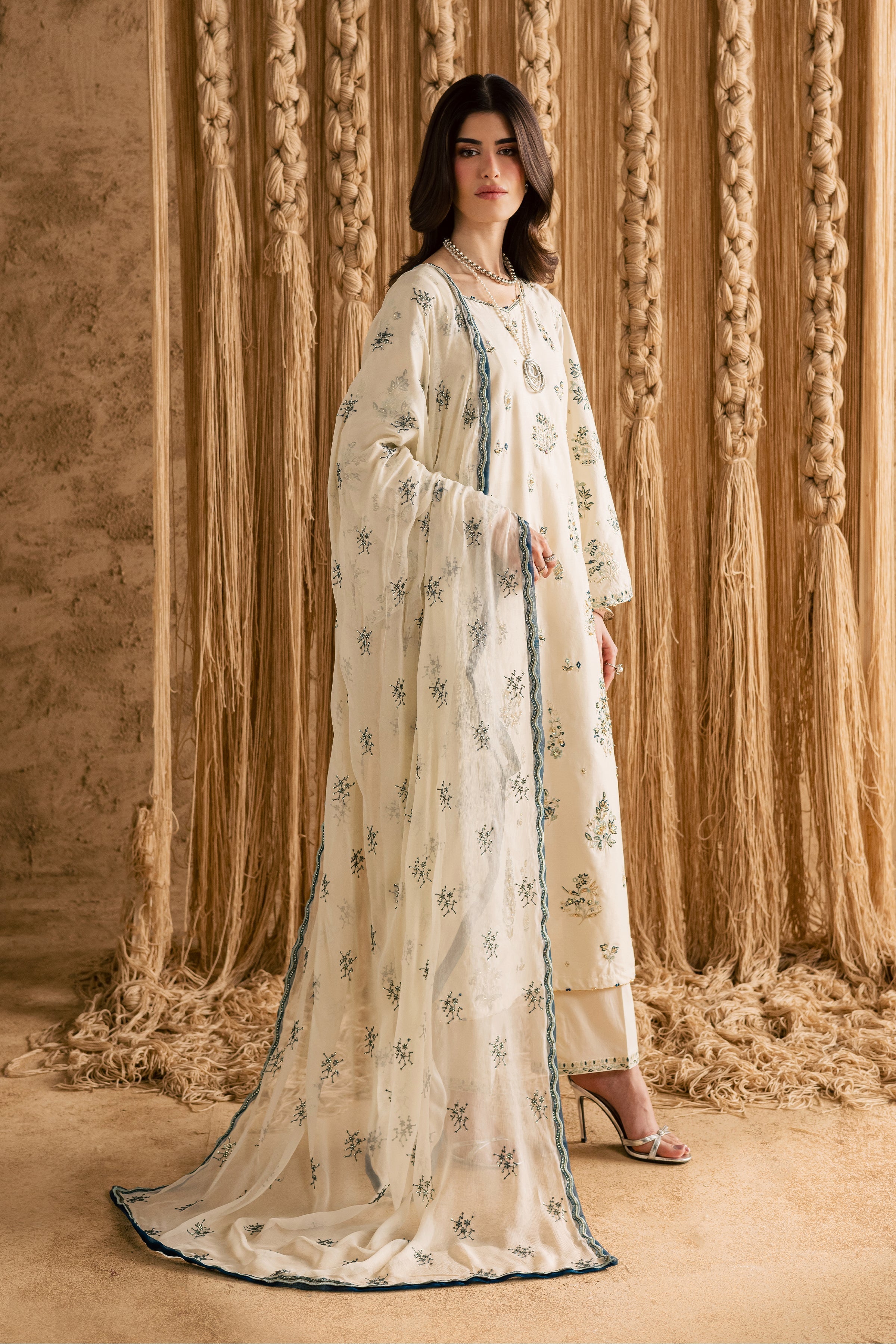 Best Selling - WHITE SKY 3PC EMBROIDERED DRESS