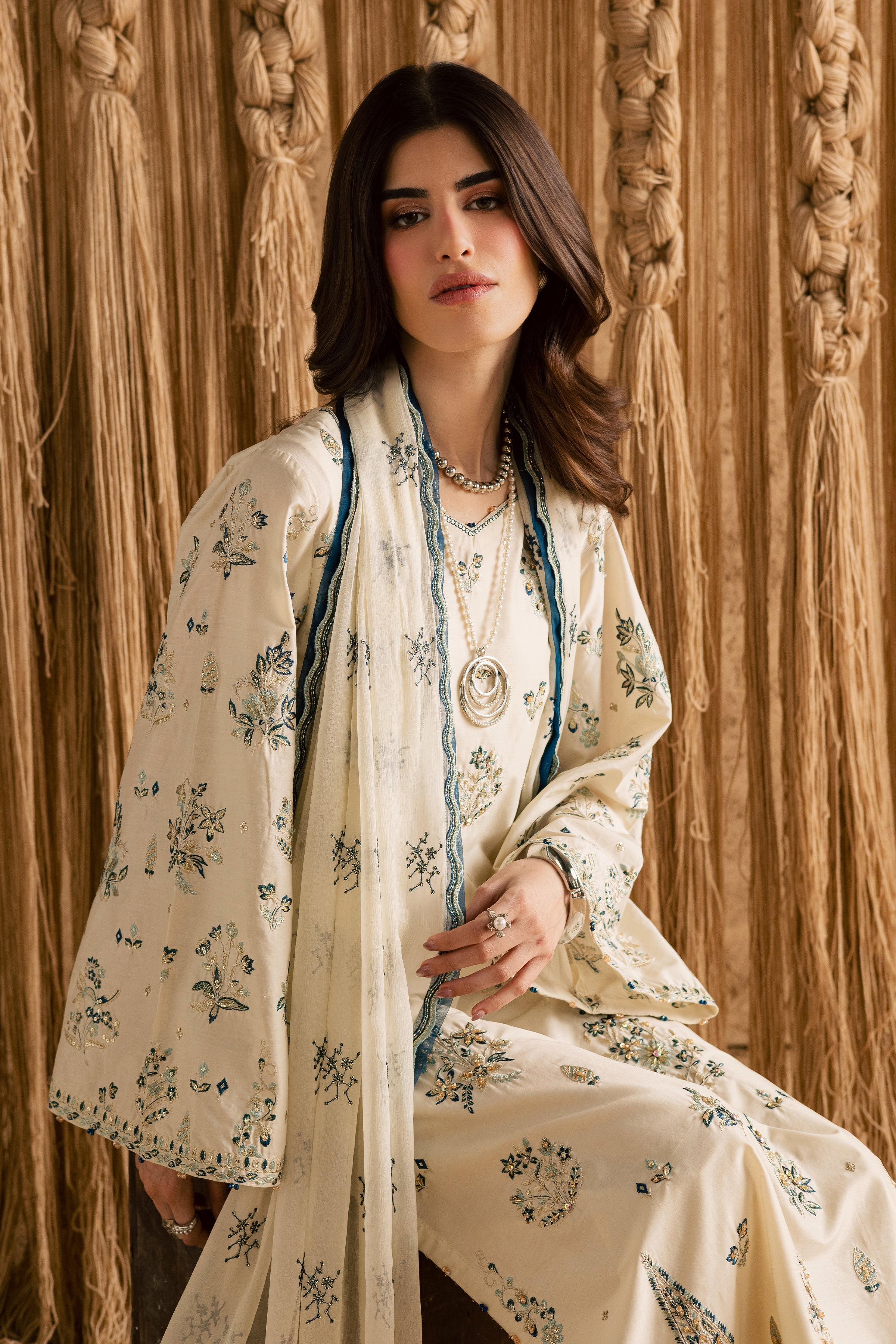 Best Selling - WHITE SKY 3PC EMBROIDERED DRESS