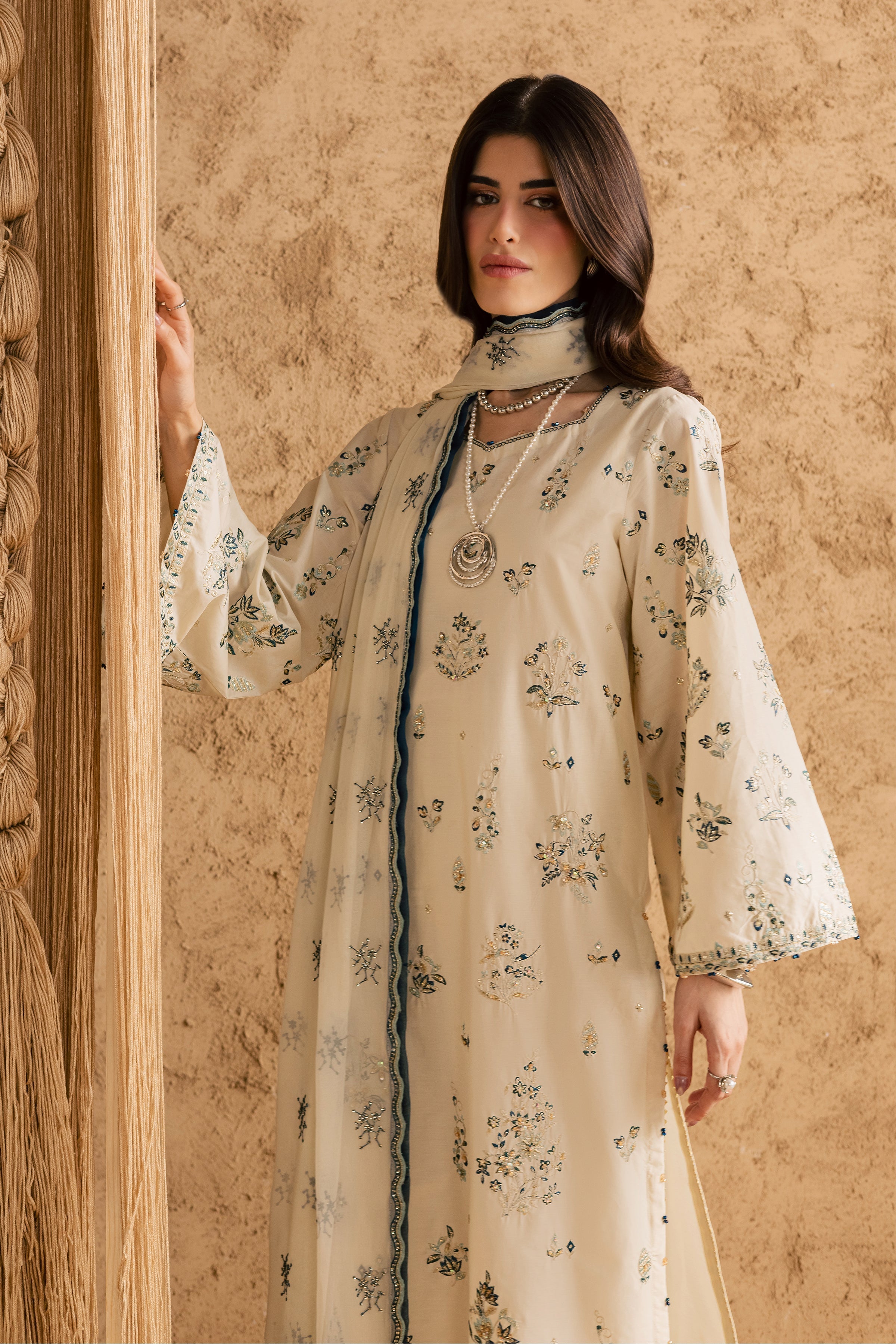 Best Selling - WHITE SKY 3PC EMBROIDERED DRESS