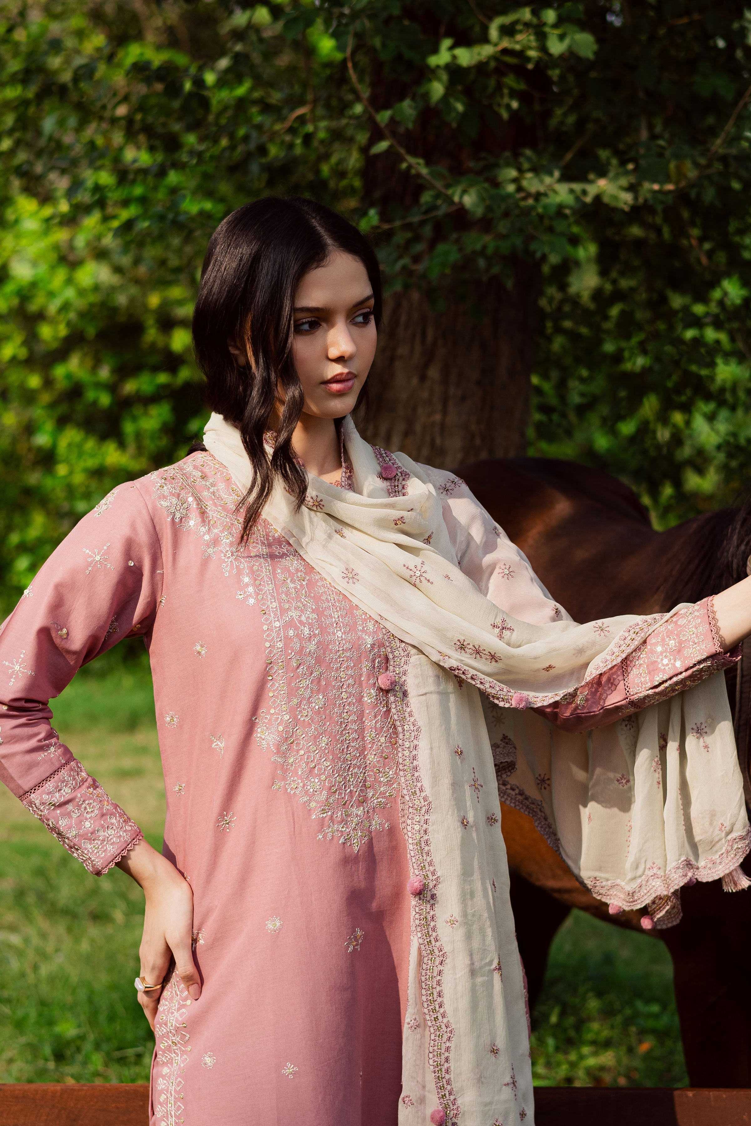 Best Selling - SOLACE PINK 3PC EMBROIDERED DRESS