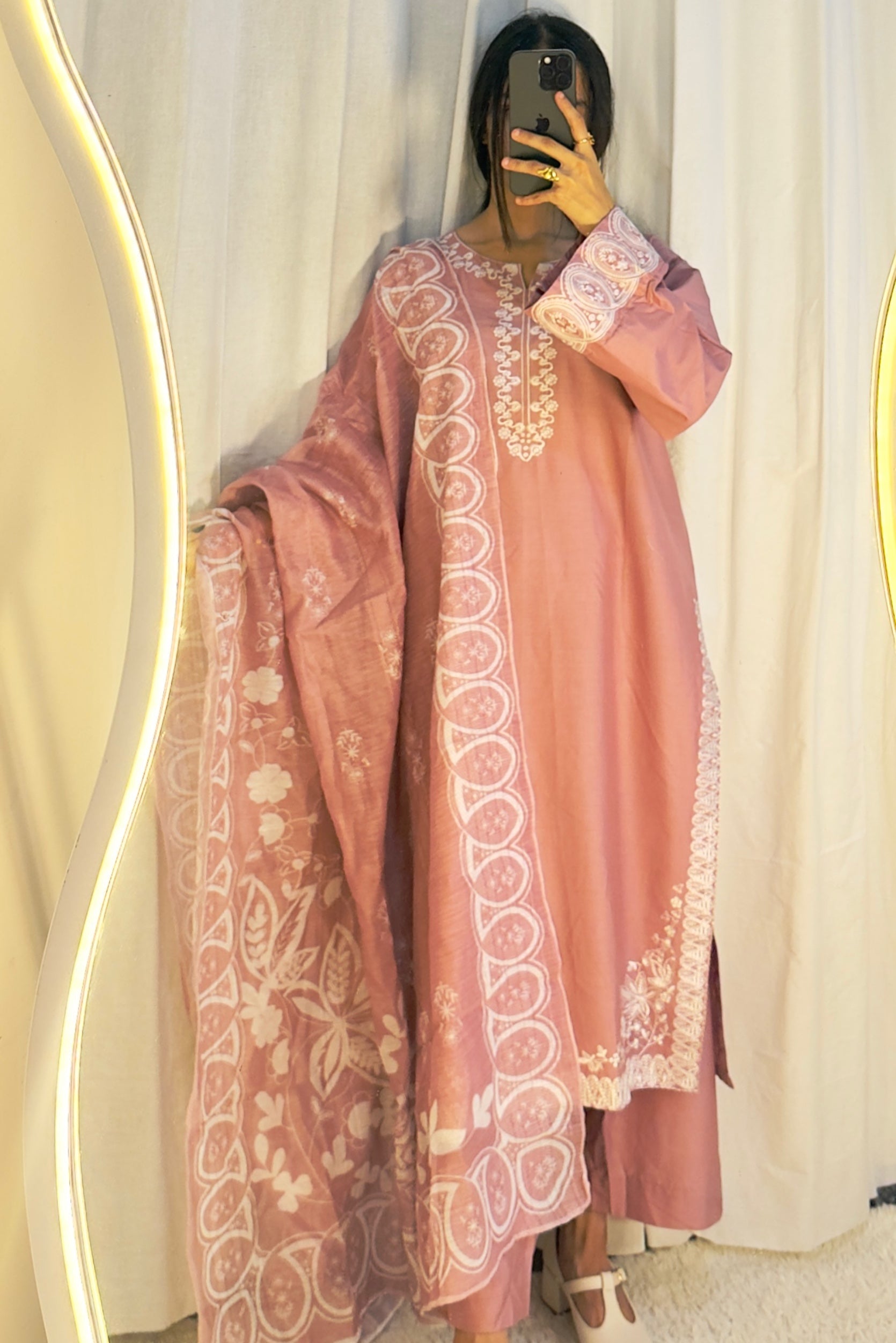 BEST SELLING - ROSE BLUSH 3PC EMBROIDERED DRESS