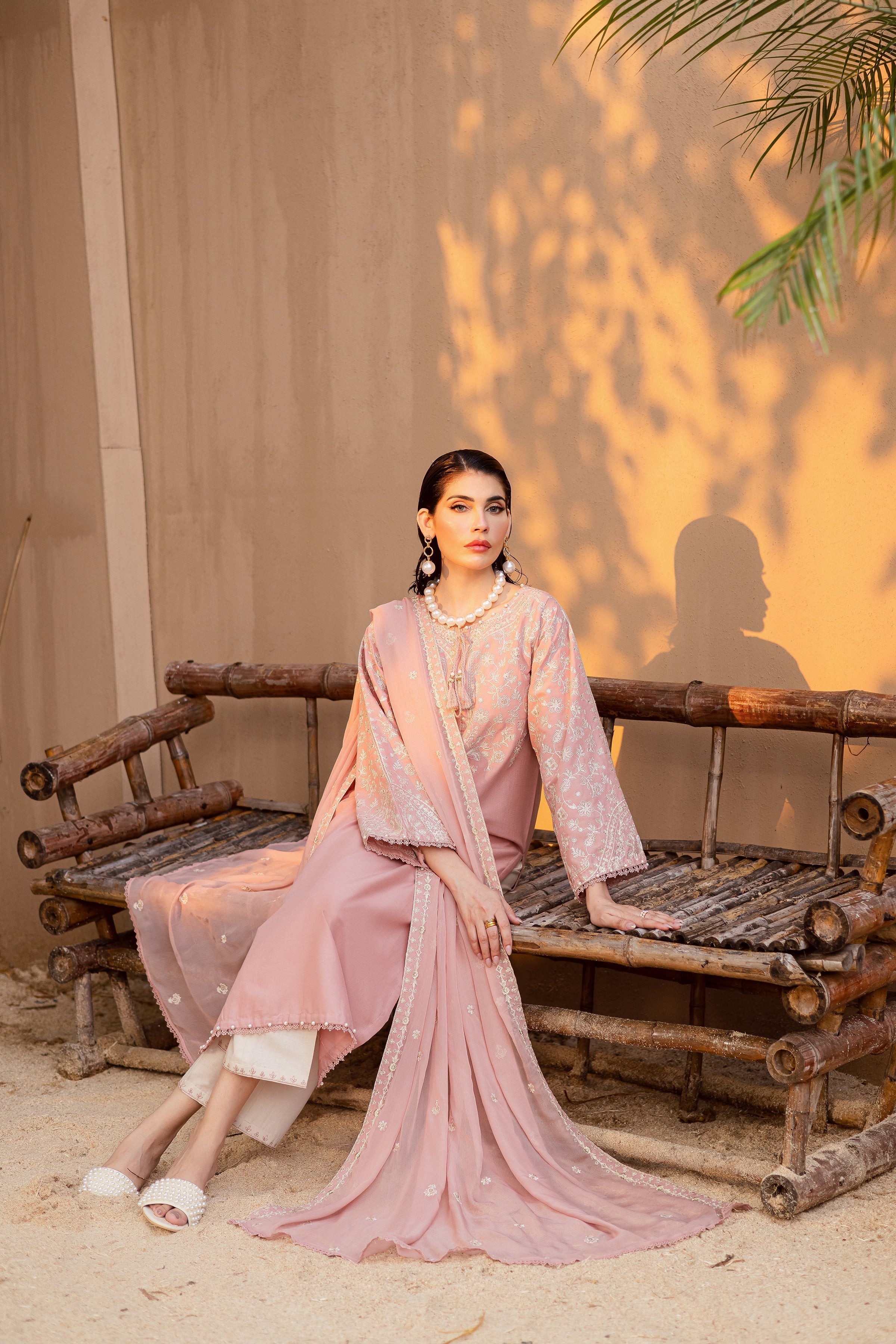 Best Selling - PINK PASHMINA 3PC EMBROIDERED DRESS