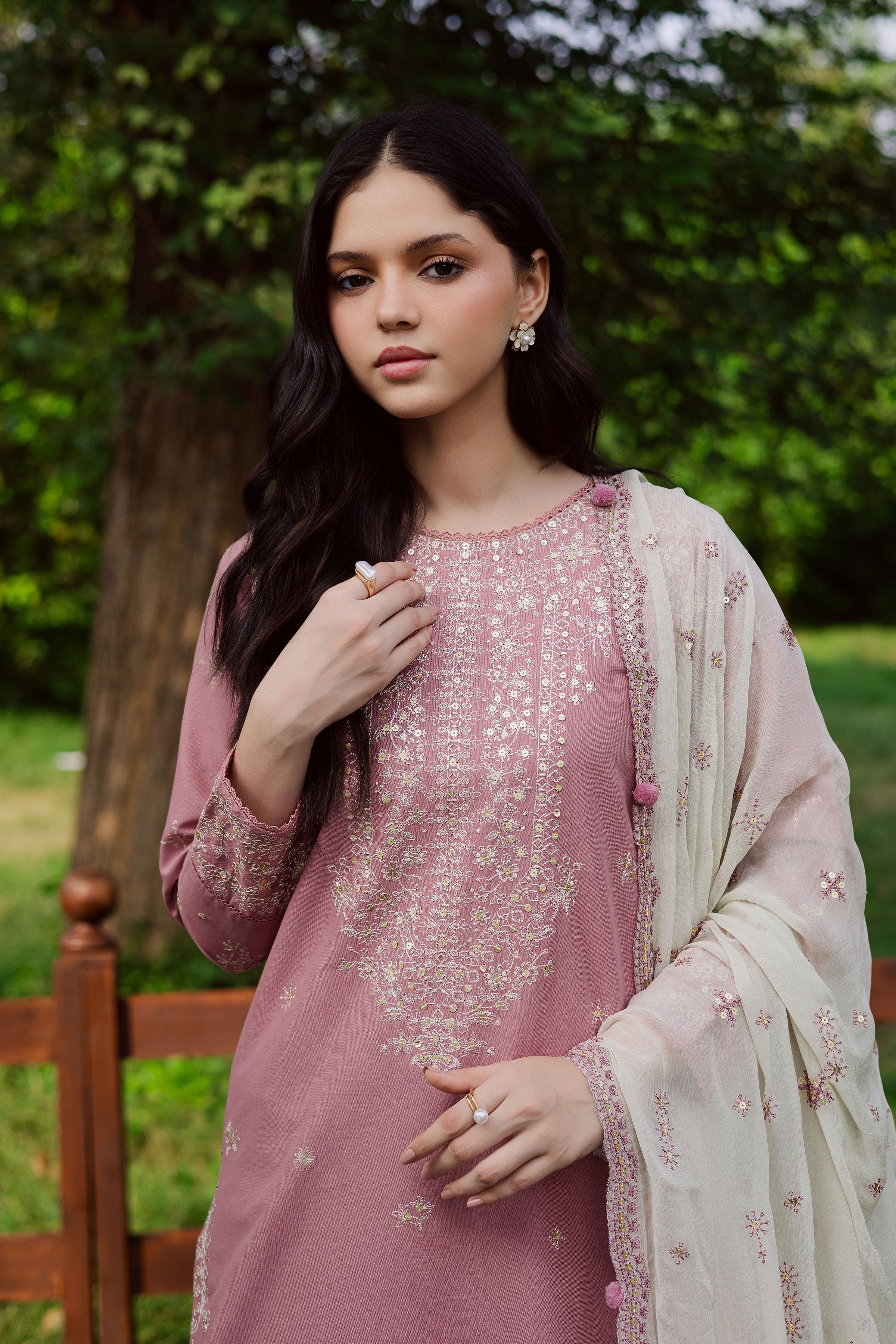 Best Selling - SOLACE PINK 3PC EMBROIDERED DRESS
