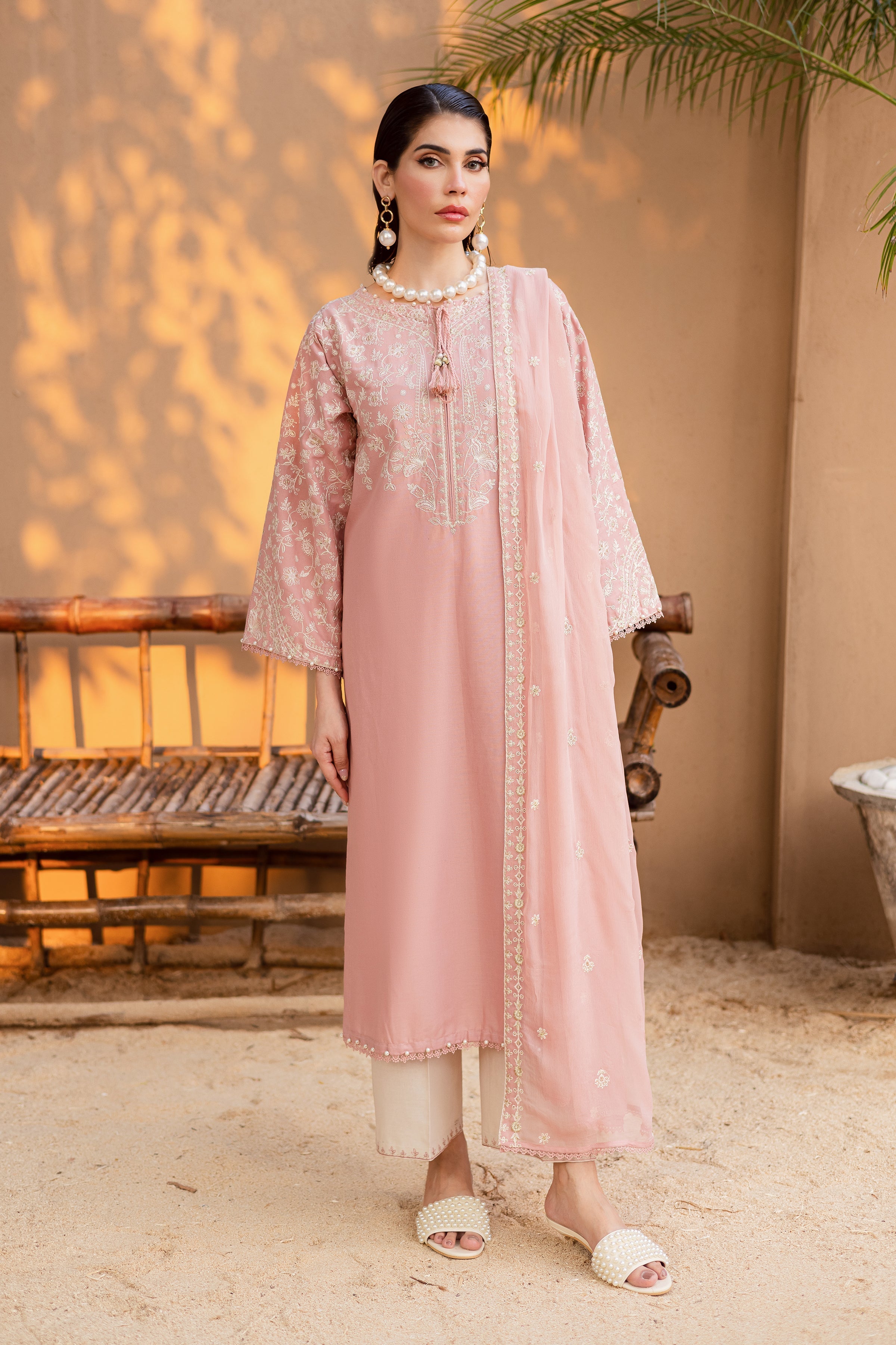 Best Selling - PINK PASHMINA 3PC EMBROIDERED DRESS