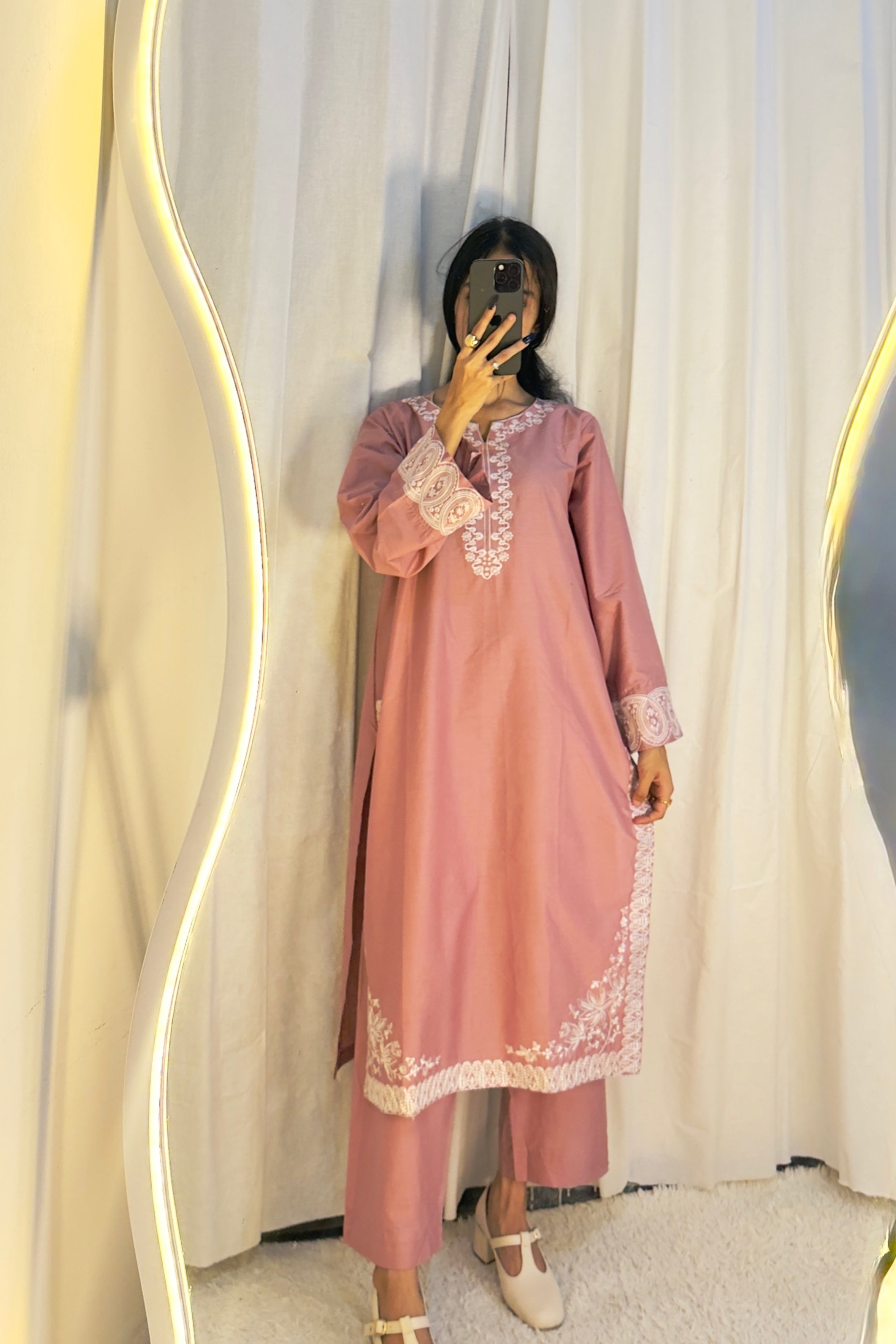 BEST SELLING - ROSE BLUSH 3PC EMBROIDERED DRESS