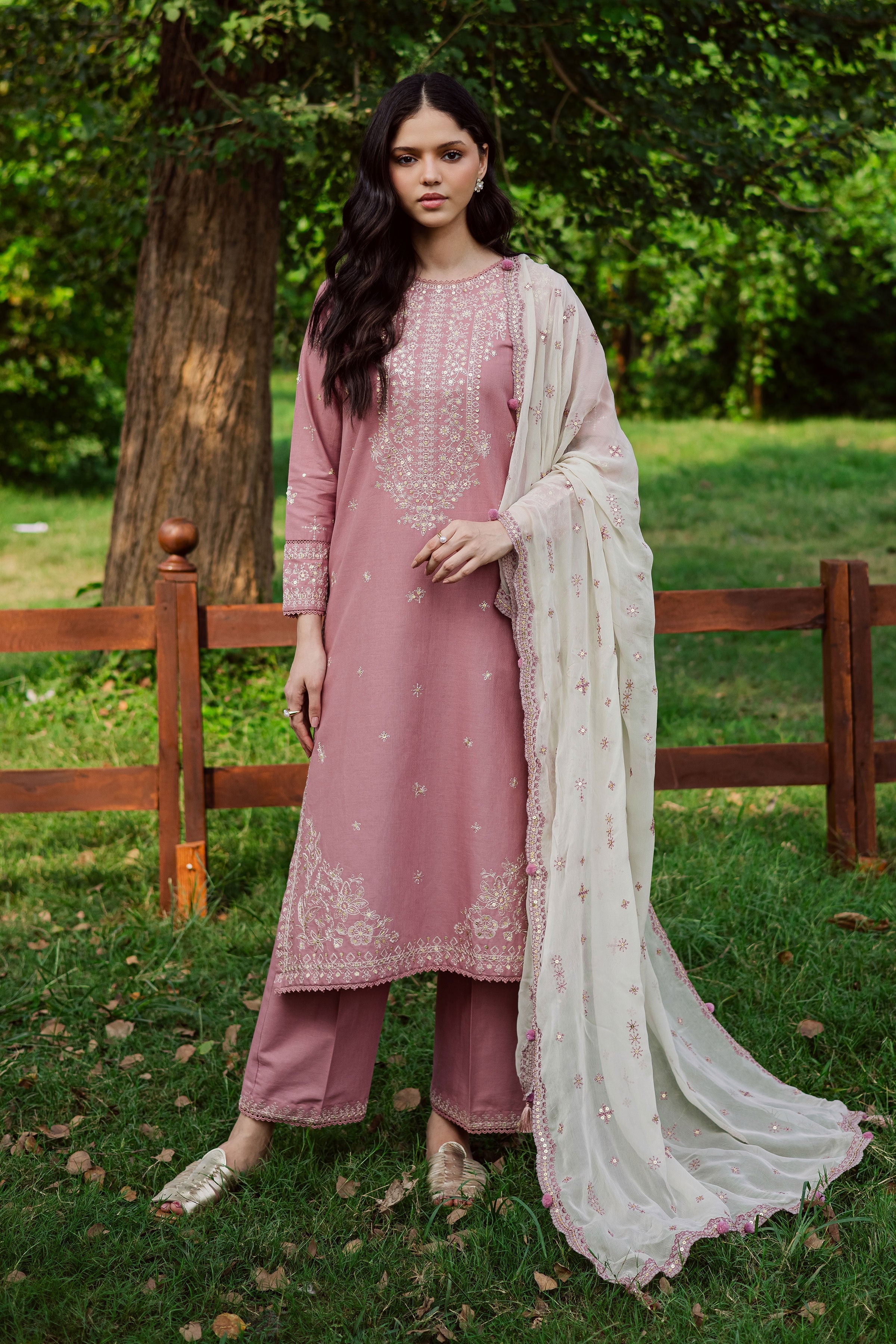 Best Selling - SOLACE PINK 3PC EMBROIDERED DRESS
