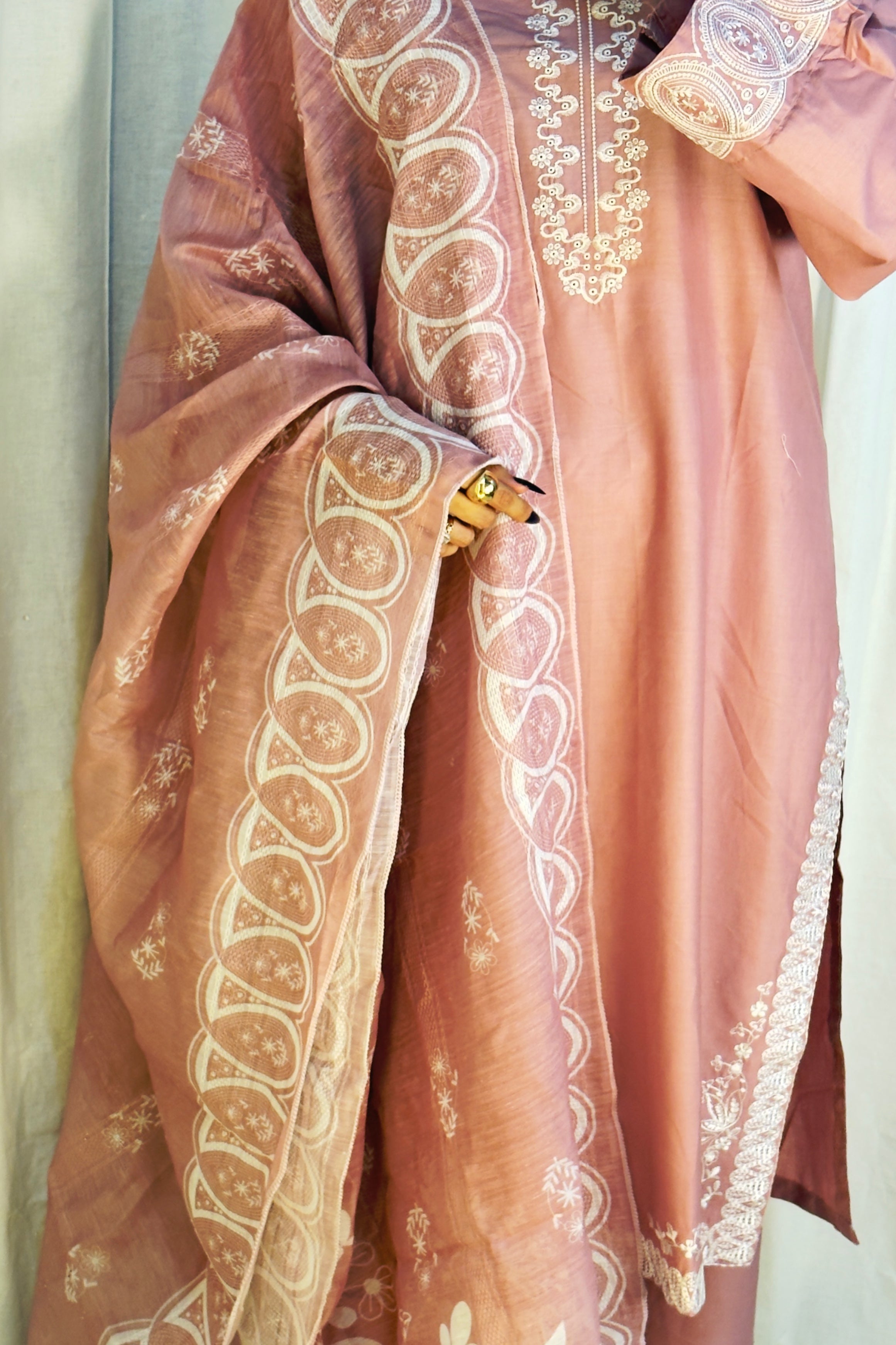 BEST SELLING - ROSE BLUSH 3PC EMBROIDERED DRESS
